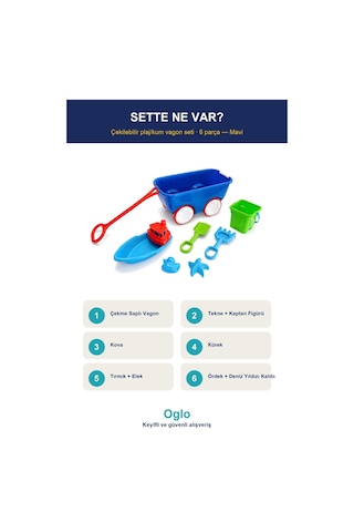 Gezgin Vagon Plaj Seti Çekilebilir Kum Oyuncağı, Tekne+kova+kürek 6 Parça Set 3+ Yaş - Mavi