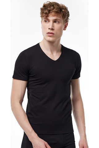 Malabadi Erkek Siyah 2 Li V Yaka Kısa Kollu Pamuk Elastan Fanila T-shirt 092
