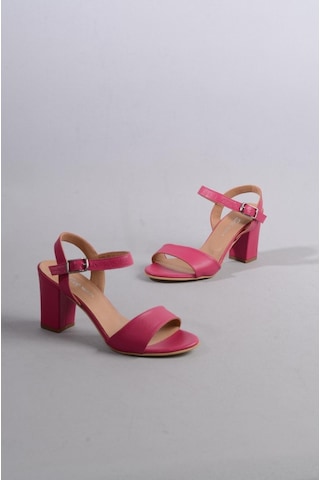Seç Kundura Seç 0032 Hakiki Deri Tek Bant Sandalet Topuk Boyu 8,5cm Fuşya - 40 Fuşya