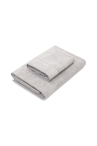 Ecocotton Arven Gri %100 Organik Pamuk Dalga Bordürlü Erkek 2'li Havlu Seti Gri