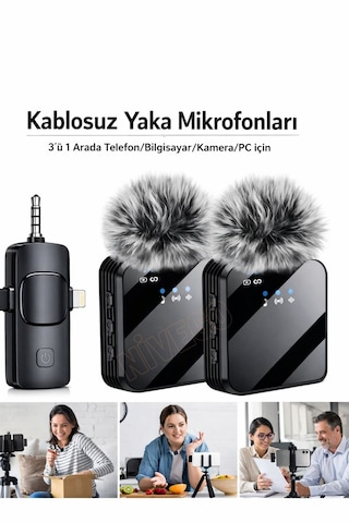 Nivego Yüksek Kalite Profesyonel 3 In 1 Kablosuz Taşınabilir Youtuber Yaka Mikrofonu Tüylü Lightning / Type-c
