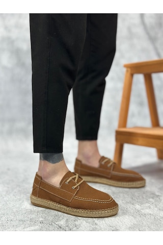 Ba0358 Boa Doğal Deri Tozu Bağcıklı Kauçuk El Yapımı Espadril Taban Taba Renk Erkek Ayakkabı Taba