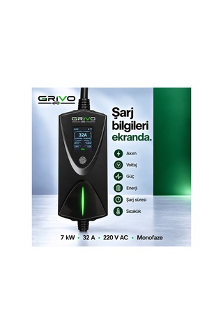7 Kw 32a Taşınabilir Elektrikli Araç Şarj Cihazı Type 2 5 Metre Kablo Ip67 2 Yıl - 938842549