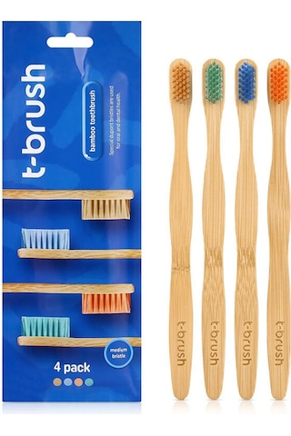 T Brush Bambu Diş Fırçası Orta Sert 4 Adet T Brush Bambu Diş Fırçası Orta Sert 4 Adet
