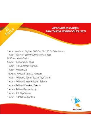 Avlivari 25 Parça Fighter 300 Cm 50-100 Gr-ecco 6000 Tam Takım Tatlı Su Hobi Kıyı Olta Seti-9697