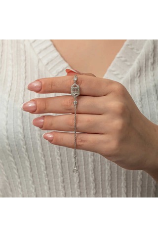 Gümüş Altıgen Baget Taşlı Kadın Bileklik Gümüş