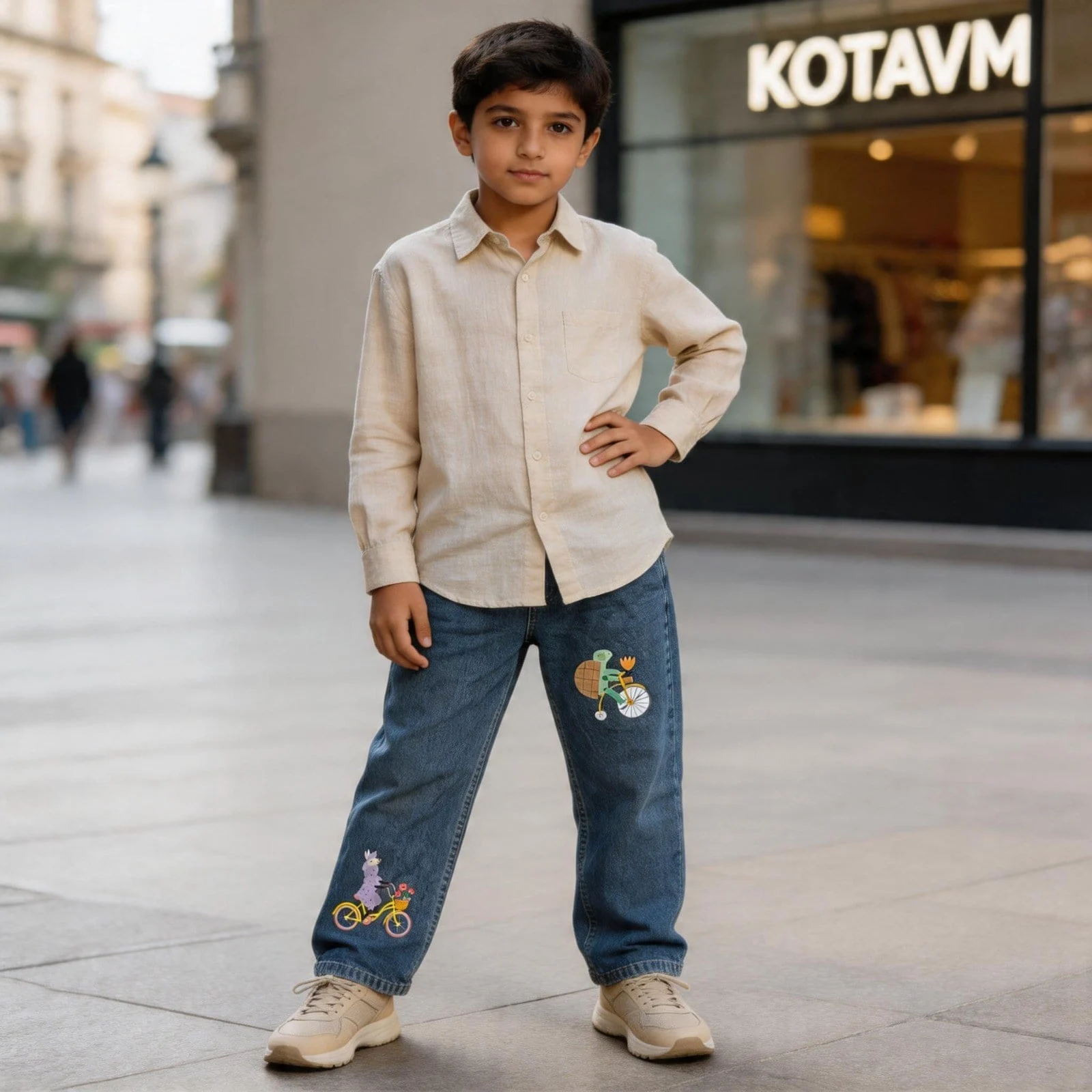 Kaizer Jeans Sevimli Kaplumbağa Baskılı Kar Yıkama Çocuk Jean Mavi