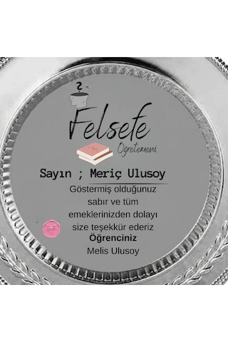 Felsefe Öğretmenine Hediye Kişiye Özel İsimli Teşekkür Plaketi Gümüş Renk