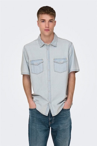 Only & Sons Onsbane 9181 Gua Dnm Ss Shırt Erkek Mavi Denim Gömlek - 22029181 Mavi