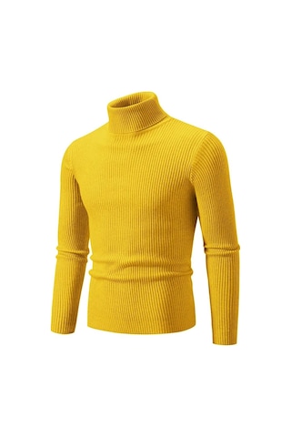 Sonbahar Kış Balıkçı Yaka Kazak Erkekler Sıcak Örme Düz Renk Kazaklar Erkek Slim Fit Rahat Balıkçı Yaka Triko Erkek Kazak Sarı