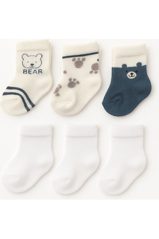 6'lı Bebek Çorap Seti Desenli & Düz Renkli, Yumuşak Pamuklu Lacivert