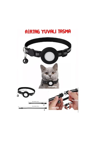 Airtag Uyumlu Kedi Ve Köpek Tasması Kilitli Güvenlik Aparatı Siyah