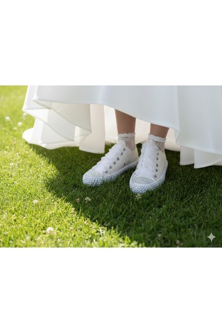 Scarpe Magiche İnci Tabanlı Gelin Sneaker Beyaz