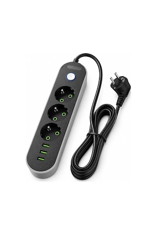 Coverzone 3 Usb Portlu 3 Lü Topraklı Uzatma Priz 3 Metre Kablolu