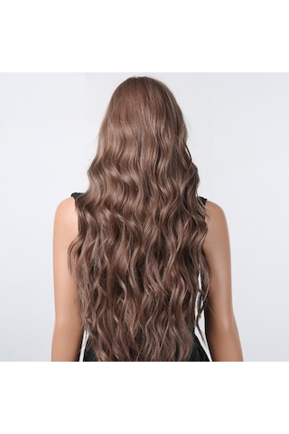 Cbtx Kadın Uzun Saç Peruk Kaküllü Degrade Kabarık Su Dalgalı Kıvırcık Saç Peruk, Renk: Koyu Kahverengi Lc1061-1