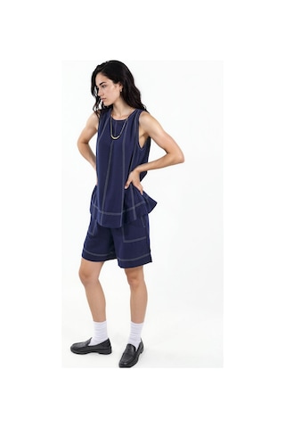 Hiccup Dikiş Detaylı Denim Görünümlü Rahat Kesim İkili Takım Lacivert