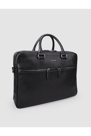 %100 Hakiki Deri Siyah Omuz Askılı Evrak Çantası Siyah