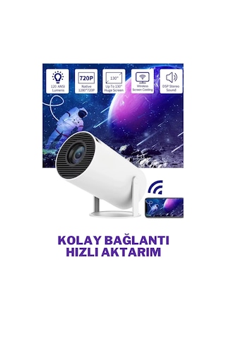 Wearfitpro Hy300 Lite 180 Derece Dönebilen Wifi & Bluetoohlu Taşınabilir Android Projeksiyon Cihazı Projektör