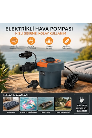 Kamp Pompası 220 Volt Ac Şişirme Pompası Kamp Yatağı Deniz Ürünleri Şişirme Pompası Gri
