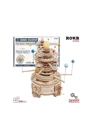Rokr St001 Mechanical Orrery Dıy Mechanical 3d Puzzle Maket Model Seti 3d Model Kit Ahşap Maket Dekoratif Hobi Seti Hareketli