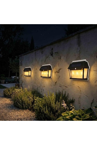 Panther Pt-2933 3lü Solar Led Duvar Lambası - Sarı Işık Ve Hareket Sensörlü Bahçe Aydınlatması
