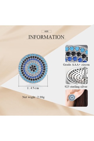 925 Ayar Gümüş Nazar Küpe Kadınlar Için Mavi Taş Cz Kristal Şanslı Türkiye Saplama Küpe Takı Moda Saplama Küpe Altın - Gümüş