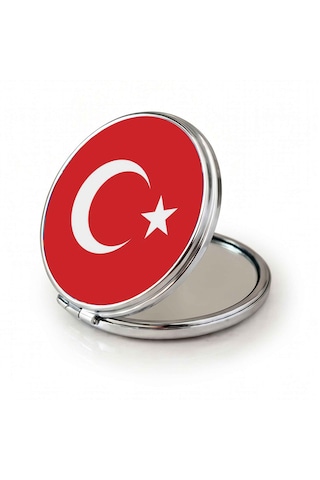 Makyaj Aynası Türk Bayrağı Tasarımlı Cep Aynası El Aynası Kişiye Özel Hazırlanabilir Çift Taraflı Yuvarlak Çanta Aynası Kırmızı