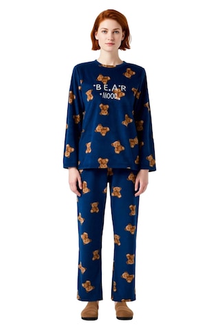 Ersefa Kadın Ayıcık Desenli Polar Pijama Takımı Fonksiyonel Dayanıklı Ka lacivert