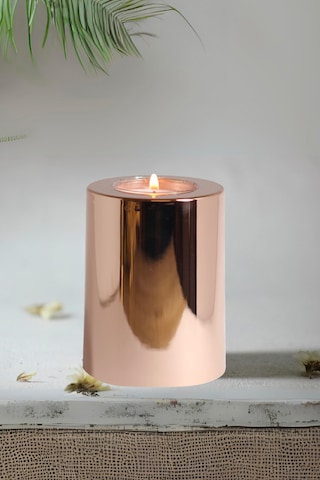 3 Lü Bakır Krom Parlak Yüzey Mumluk Dekoratif Tealight Set Mum