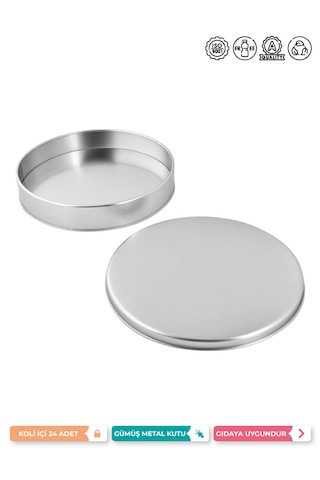 215x40 Mm Yuvarlak Gümüş Metal Kutu, Yuvarlak Metal Kutu 1 Adet