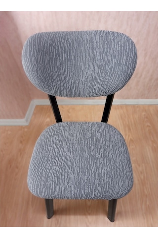 Bohem Jakarlı Sandalye Kılıfı Çubuk Desen 6 Adet Gri Gri