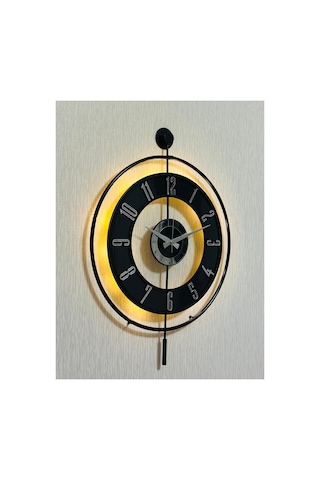 Pey Aksesuar Metal Camlı Duvar Saati 50 X 70 Cm Orta Boy Işıklı Gerçek Cam M51-siyah-şeffaf-siyah-gümüş Siyah