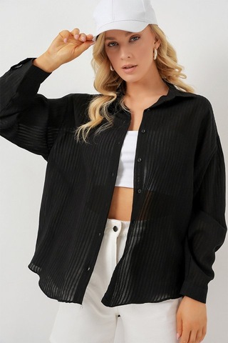 Gülsüm Aydın Uzun Oversize Gömlek 20320 - Siyah Siyah