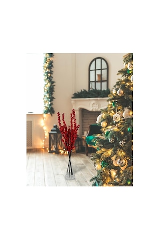 Yapay Çiçek Kokina Uzun Dal 90cm Yılbaşı Çiçeği Red Berry
