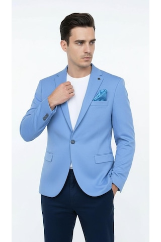 Erkek Slim Fit Blazer Ceket Plus Scorpion Tek Düğmeli Spor & Klasik Kombin Bebe Mavisi