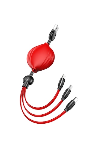 Suofeng Kırmızı 3'lü Şarj Kablosu, 5 Seviye Uzunluk Ayarlı, Hızlı Şarj+akıllı Koruma, İos/android/type-c Uyumlu Sadece Şarj