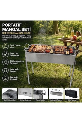 Paslanmaz Mangal Portatif Ayaklı - Standlı 70cm 5047 Çok Renkli