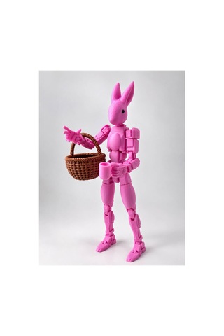 Oynar Eklemli Pembe Tavşan Robot Figürü Havuç Ve Sepet Aksesuarlı