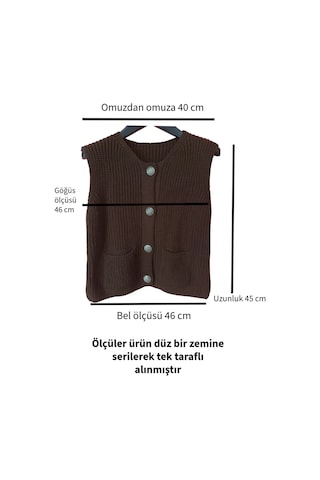 Feg Store Metal Düğme Detaylı V Yaka Kahve Örgü Triko Yelek Kahverengi