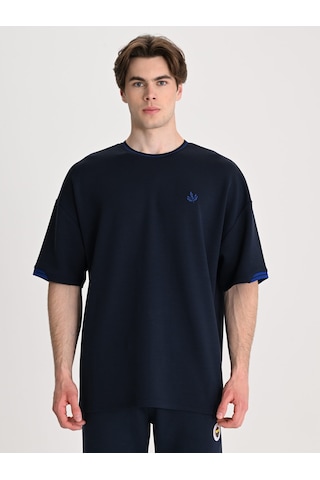 Fenerbahçe Lacivert Trend Triko Bantlı Erkek Oversize Tshirt Fb Laci Yeni