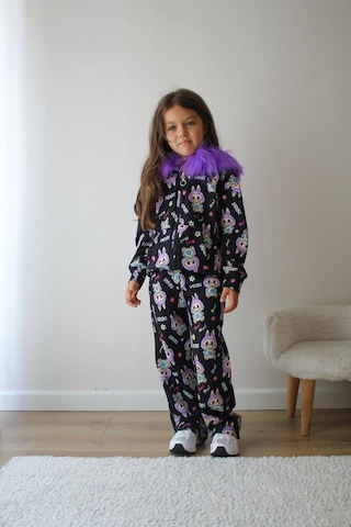 Kız Çocuk Peluş Kapüşonlu Alt Üst Sportif Eşofman Takımı Fermuar Kapamalı Mor