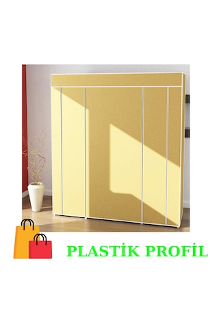 Beyazpazar Bez Dolap Plastik İskelet Yeni Gardırop Fermuarlı Bej