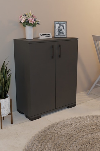 2 Kapaklı Çok Amaçlı Raflı Erzak Dolabı Mutfak Dolabı - Antrasit