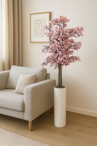 Yapay Çiçekçiniz Yoğun Yapraklı 100 Cm Yapay Sakura Bahar Dalı Ağacı Premium pembe