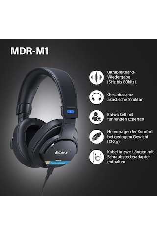 Sony Mdr-m1 Studio Kapalı Arka Kulaklık - Kablolu, Ultra Geniş Bant Oynatma 5hz-80khz , Stüdyo Kaydı Ve Karıştırma İçin İdeal, Hafif Tasarım 216g , 2 Çıkarılabilir Kablo İçerir, Siyah