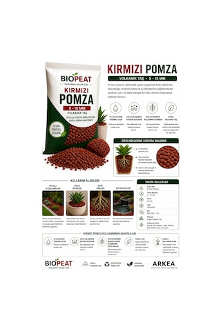 5 Litre Kırmızı Pomza 5-15 Mm Volkanik Taş Saksı, Peyzaj Ve Bitki Kökleri İçin Doğal Drenaj Malzemesi 1000