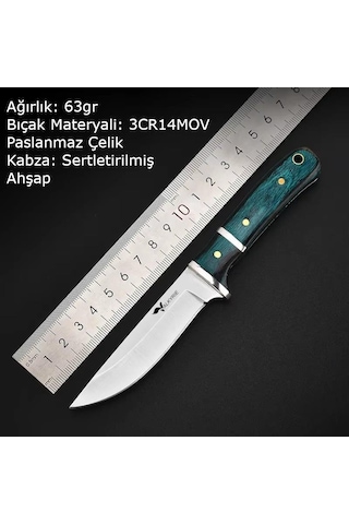 Valkyrie 3cr14mov Paslanmaz Çelik Av Bıçağı Ahşap Saplı, Kılıflı Kamp Ve Outdoor Bıçağı Yeşil Yeşil