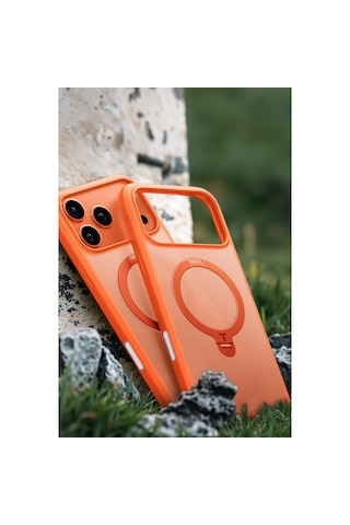 Torras Apple iPhone Uyumlu 17 Pro Max O Stand Spin Serisi Magsafe Kılıf Turuncu