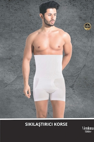 Vienluna Deluxe Seri Toparlayıcı Basen Bel Göbek Düzleştirici Erkek Duble Boxer Korse BEYAZ Beyaz