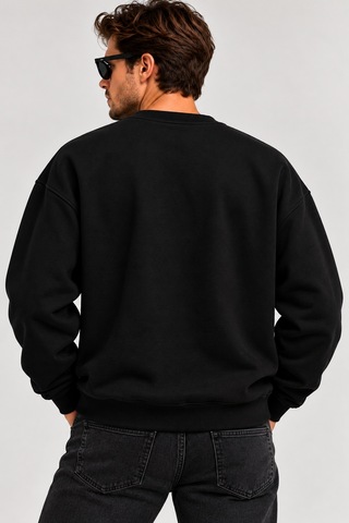 Gıovera Leopard Eyes Premium Oversize Erkek Sweatshirt %100 Pamuk Siyah